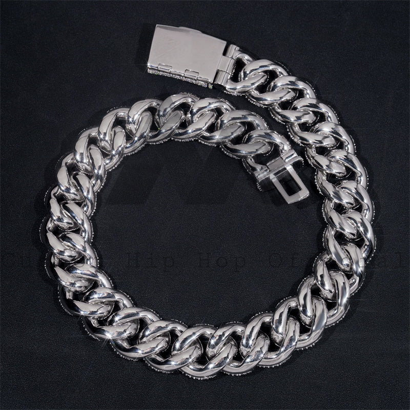 25MM Solid Silver Iced Out VVS Moissanite Cuban Link Chain Rapper Jewelry Mosaic Setting