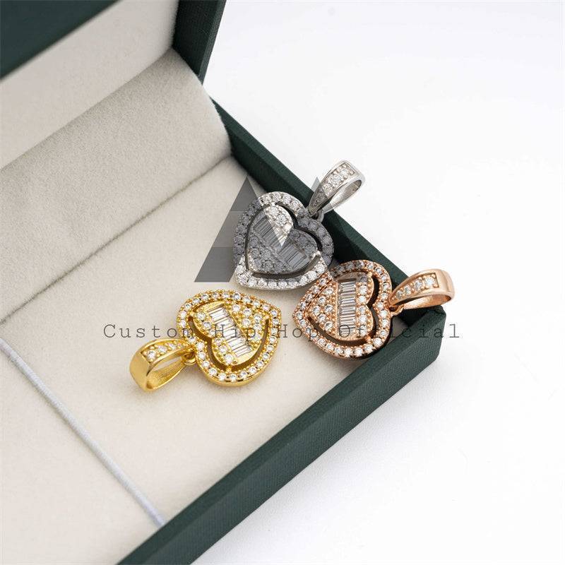 Hip hop jewelry with small size baguette mix round design moissanite heart pendant fit for 3mm tennis chain2