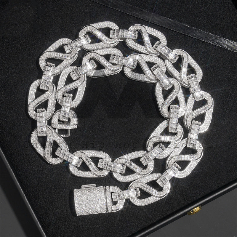 IIced Out Hip Hop Solid Silver 925 Box Link VVS Moissanite Link Chain Set 18MM