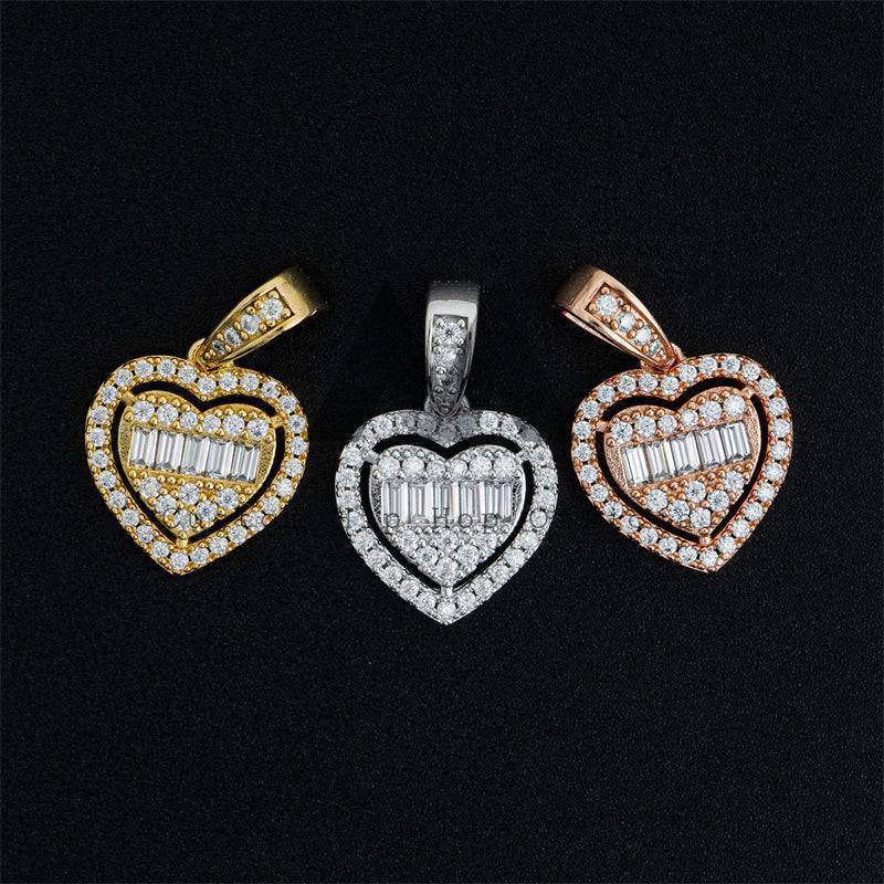 Hip hop jewelry with small size baguette mix round design moissanite heart pendant fit for 3mm tennis chain3