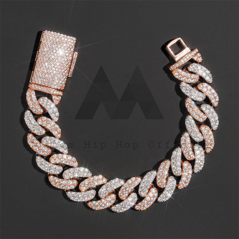 Round link 15MM Moissanite Diamond Cuban Link Bracelet Rose Gold Mix White Gold