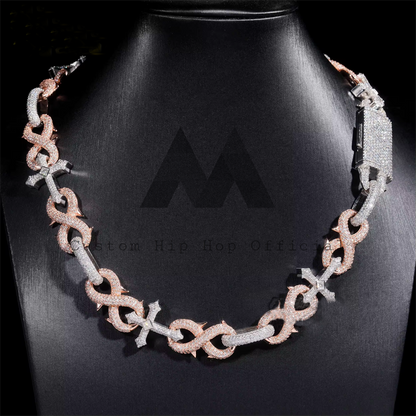 New Arrival 15MM Spike Infinity Link Mix Cross Link Iced Out Hip Hop Jewelry Chain Necklace