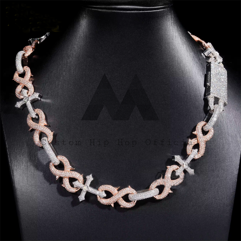 New Arrival 15MM Spike Infinity Link Mix Cross Link Iced Out Hip Hop Jewelry Chain Necklace0