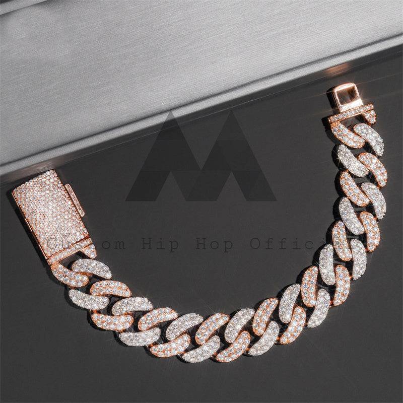 Hip hop jewelry featuring round link 15MM Moissanite Diamond Cuban Link Bracelet in Rose Gold and White Gold1