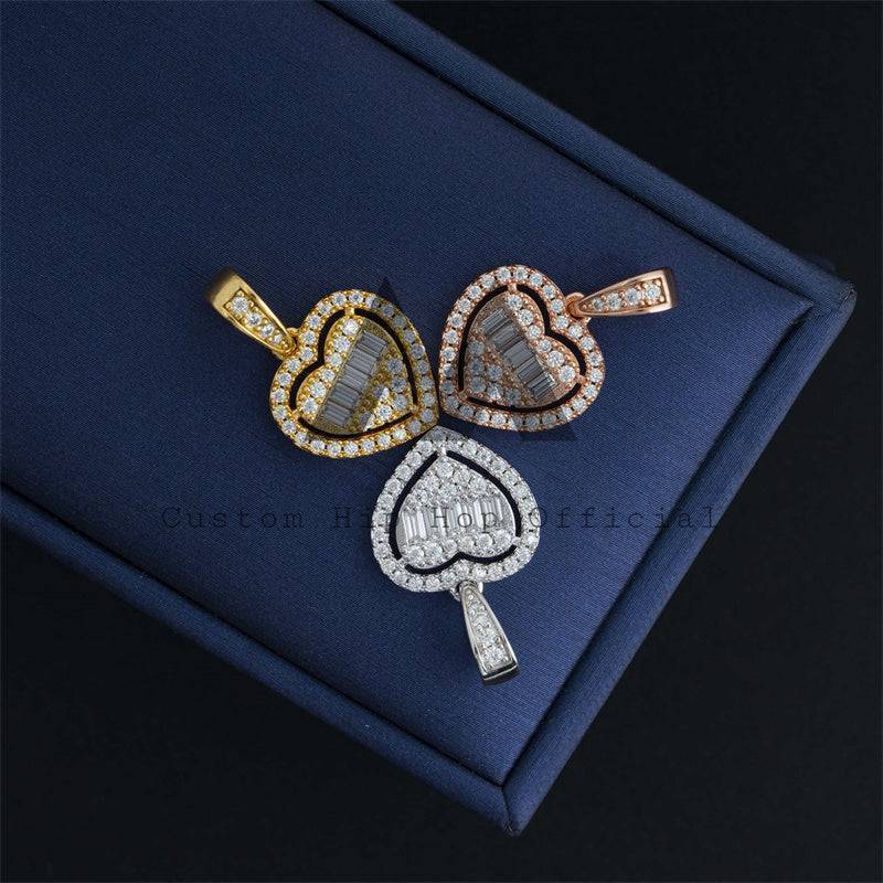 Hip hop jewelry with small size baguette mix round design moissanite heart pendant fit for 3mm tennis chain1