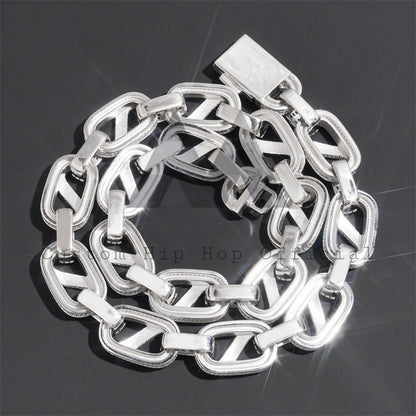 IIced Out Hip Hop Solid Silver 925 Box Link VVS Moissanite Link Chain Set 18MM
