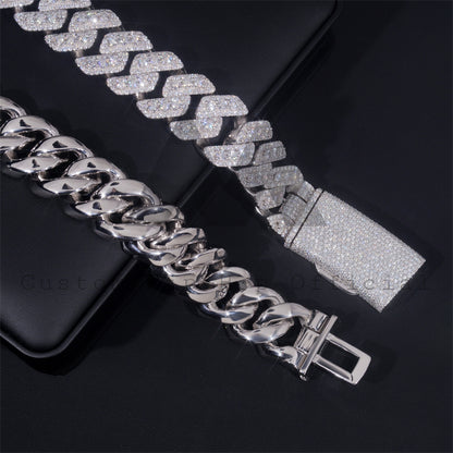 New Size 26MM Three Rows Style 925 Sterling Silver Solid Cuban Link Chain Moissanite