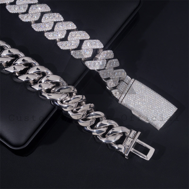 New Size 26MM Three Rows Style 925 Sterling Silver Solid Cuban Link Chain Moissanite Hip Hop Jewelry