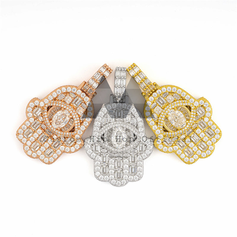 Fully Iced Moissanite Diamond Hip Hop Pendant Hamsa With 4MM Tennis Chain jewelry2