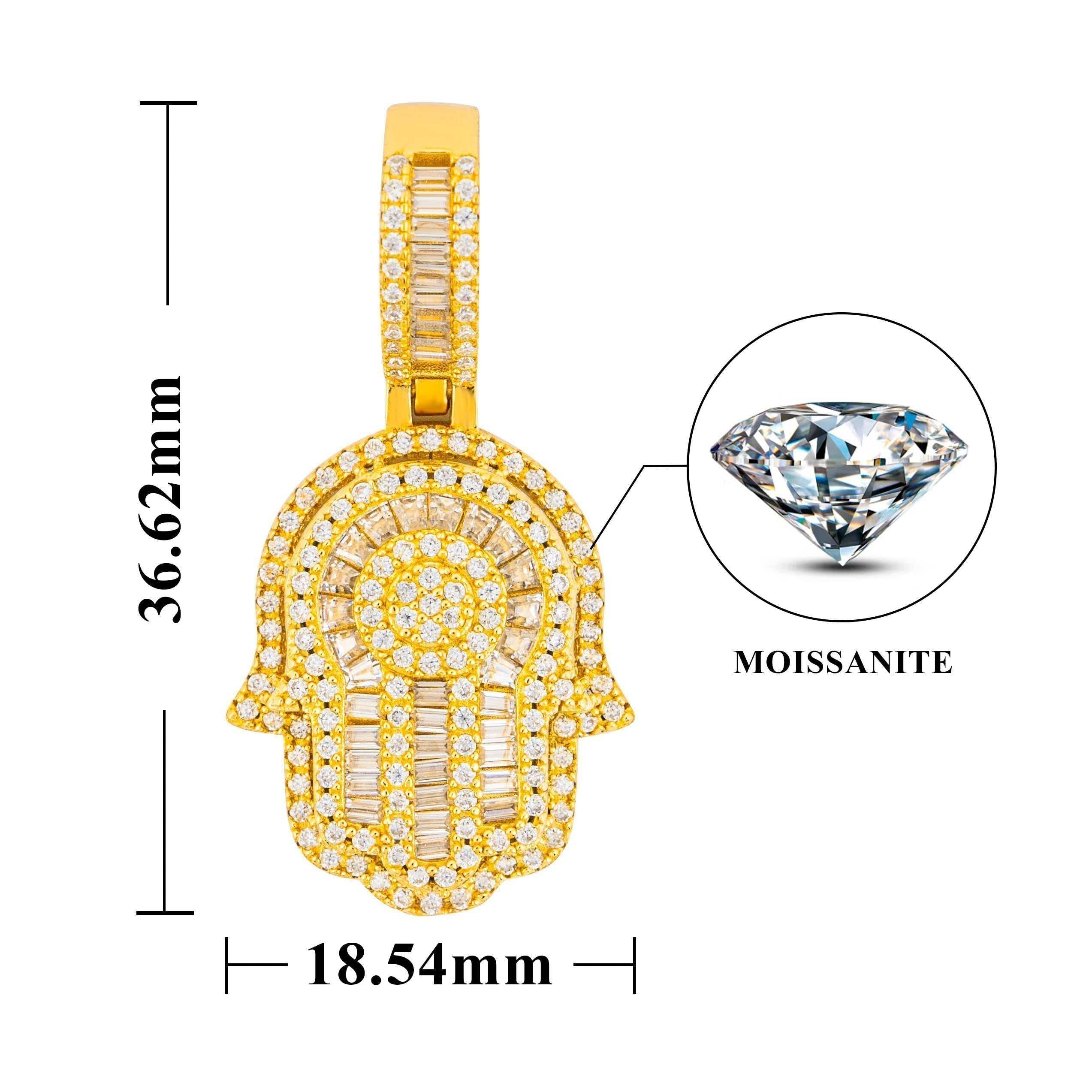 Iced Out 925 Silver Mini Size Moissanite Hamsa Pendant for Hip Hop Jewelry with 3MM Tennis Chain3