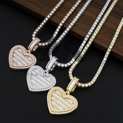Silver 925 Men Fashion Iced Out Baguette Moissanite Fit For 4MMTennis Chain Heart Pendant