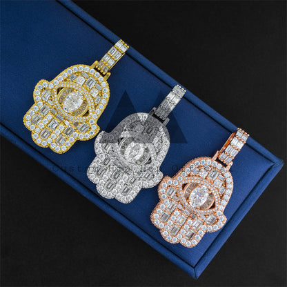 Fully Iced Moissanite Diamond Hip Hop Pendant Hamsa With 4MM Tennis Chain jewelry1