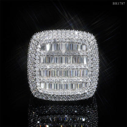 Anel masculino de prata esterlina 925 com corte baguete quadrado gelado VVS Moissanite diamante