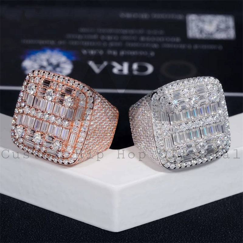 925 Sterling Silver Pass Diamond Tester Men Fashion Baguette Moissanite Iced Out Hip Hop Ring