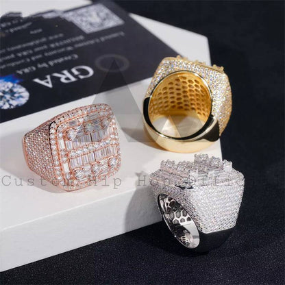 925 Sterling Silver Pass Diamond Tester Men Fashion Baguette Moissanite Iced Out Hip Hop Ring