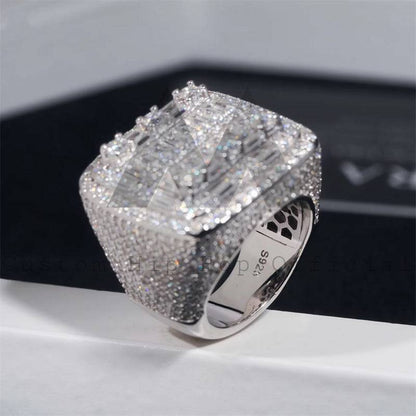 925 Sterling Silver Pass Diamond Tester Men Fashion Baguette Moissanite Iced Out Hip Hop Ring