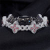 Iced Out Hip Hop 925 Silver 18MM Width Pink Moissanite Clover Infinity Link Bracelet