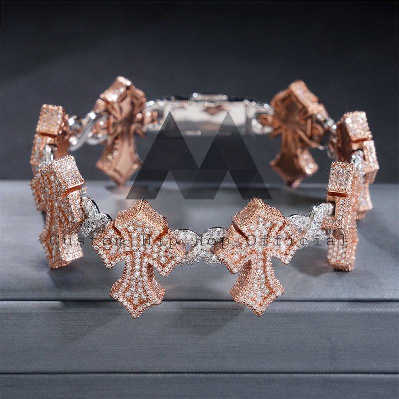 Rose Gold Two Tone 18MM Infinity Link Iced Out Moissanite Bracelet Hip Hop Jewelry3