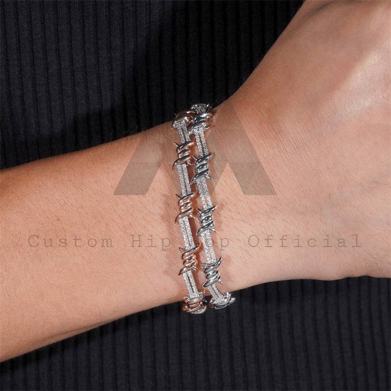 925 Sterling Silver Men Jewelry 6MM Moissanite Diamond Iced Out Wire Barber Bracelet