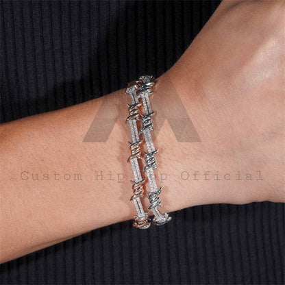 925 Sterling Silver Men Jewelry 6MM Moissanite Diamond Iced Out Wire Barber Bracelet