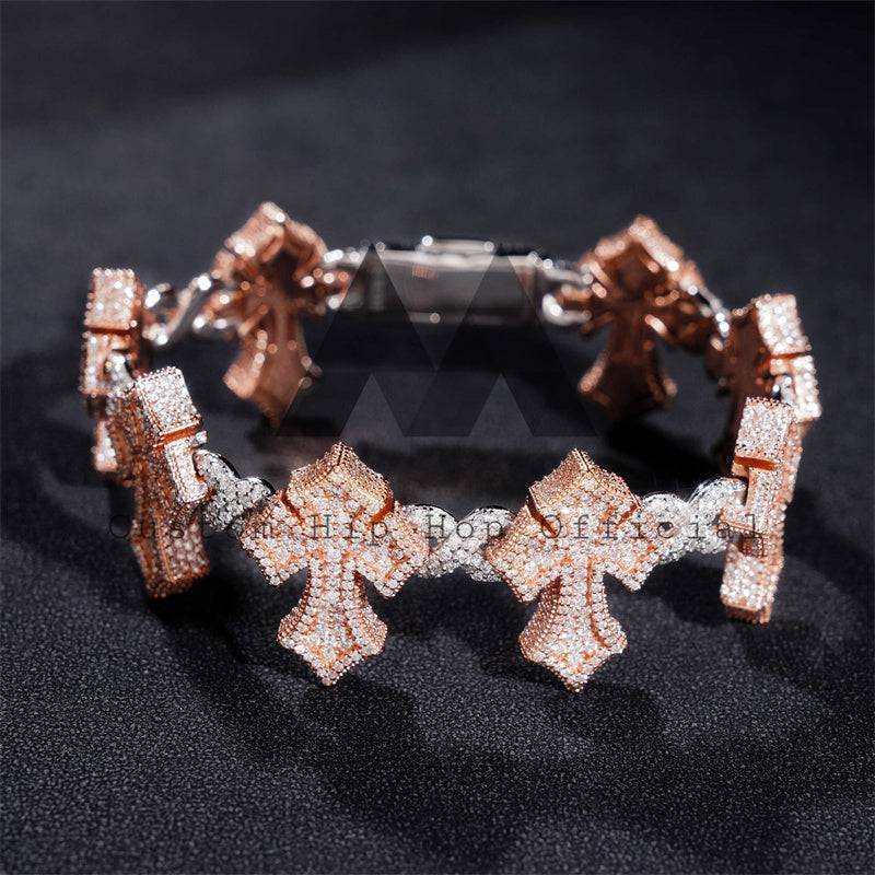 Rose Gold Two Tone 18MM Infinity Link Iced Out Moissanite Bracelet Hip Hop Jewelry4