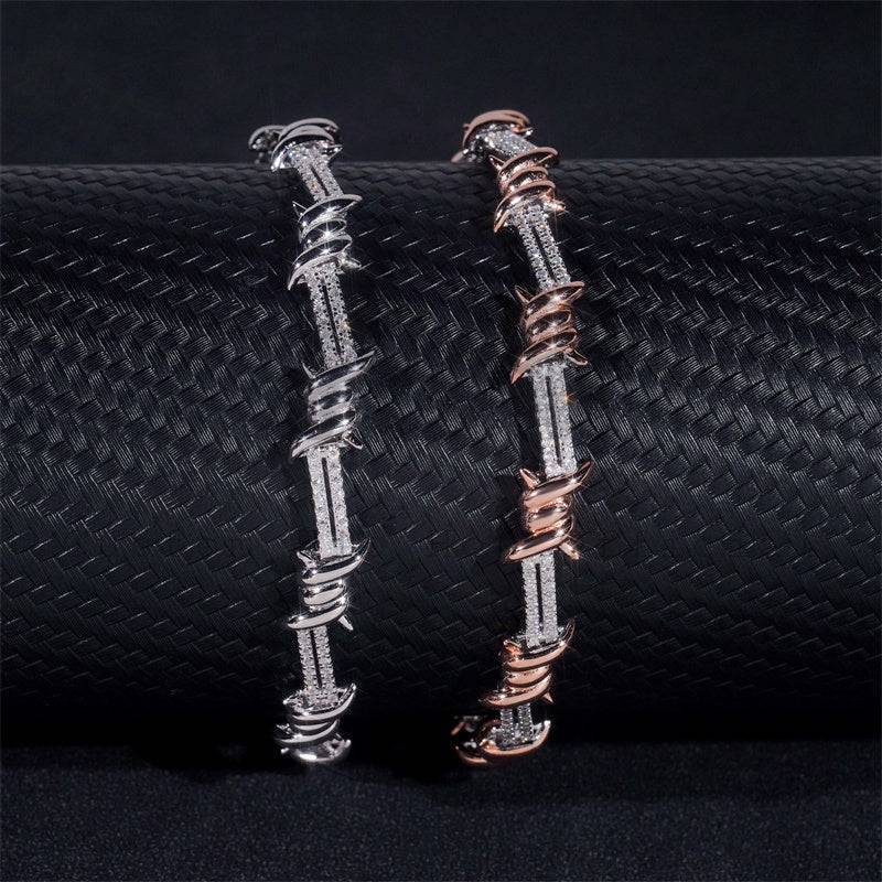 925 Sterling Silver Men Jewelry 6MM Moissanite Diamond Iced Out Wire Barber Bracelet