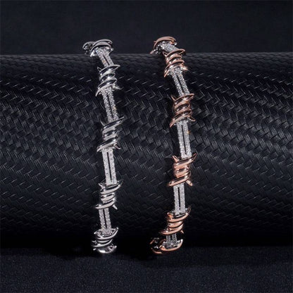 925 Sterling Silver Men Jewelry 6MM Moissanite Diamond Iced Out Wire Barber Bracelet