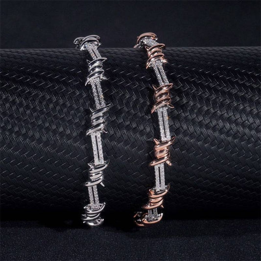 925 Sterling Silver Men Jewelry 6MM Moissanite Diamond Iced Out Wire Barber Bracelet