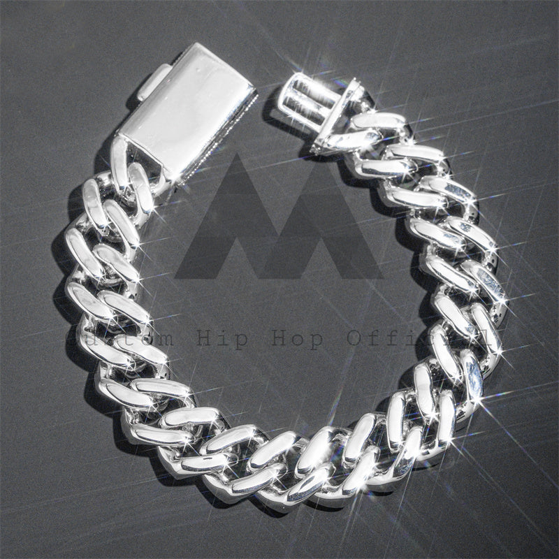 15MM Three Stone Design Solid Silver Moissanite Diamond Cuban Link Bracelet Hip Hop Jewelry3