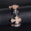 Hip hop jewelry featuring unique design with moissanite diamond, baguette cross, mix snowflake iced out bracelet in rose gold two tone4