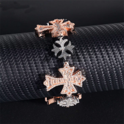 Unique Design Moissanite Diamond Baguette Cross Mix Snowflake Iced Out Bracelet Rose Gold Two Tone