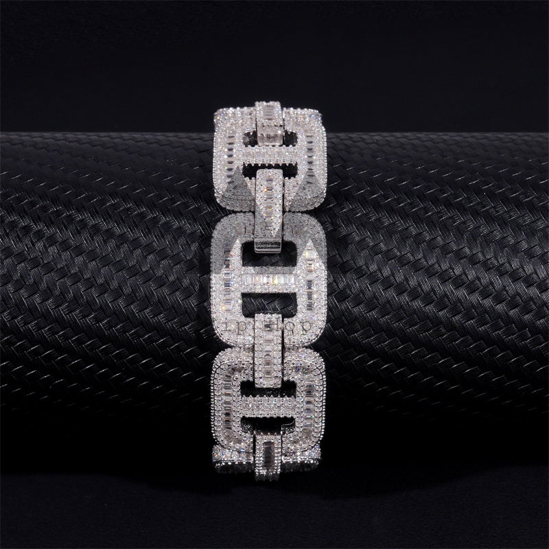 925 Sterling Silver 18MM Width Baguette Mariner Link Bracelet With VVS Moissanite