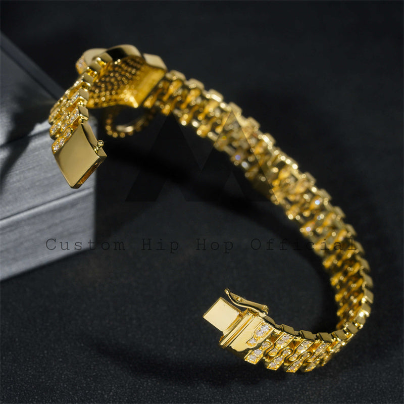 Fashion unique design yellow gold plated sterling silver moissanite zip link bracelet iced out hip hop jewelry for men3