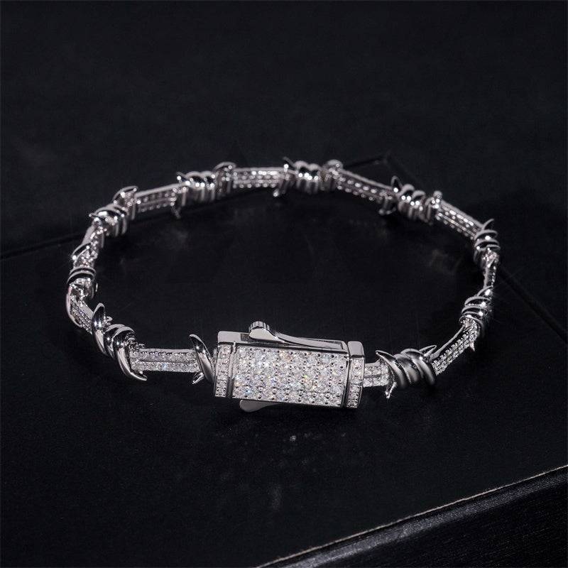 925 Sterling Silver Men Jewelry 6MM Moissanite Diamond Iced Out Wire Barber Bracelet