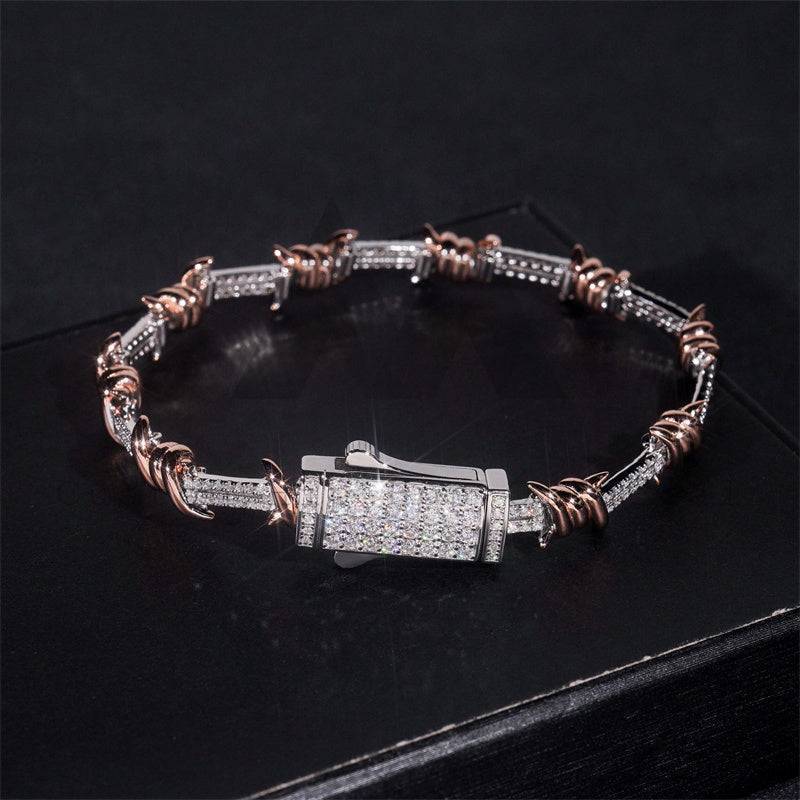 925 Sterling Silver Men Jewelry 6MM Moissanite Diamond Iced Out Wire Barber Bracelet