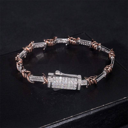 925 Sterling Silver Men Jewelry 6MM Moissanite Diamond Iced Out Wire Barber Bracelet