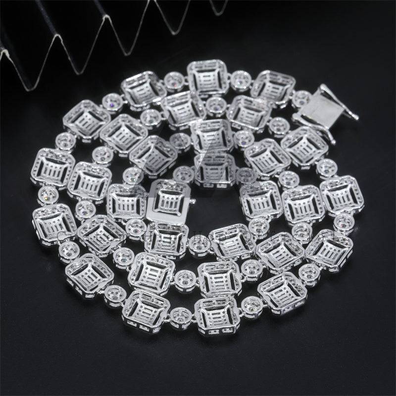 10MM Width Solid 925 Silver Hip Hop VVS Baguette Moissanite Tennis Chain