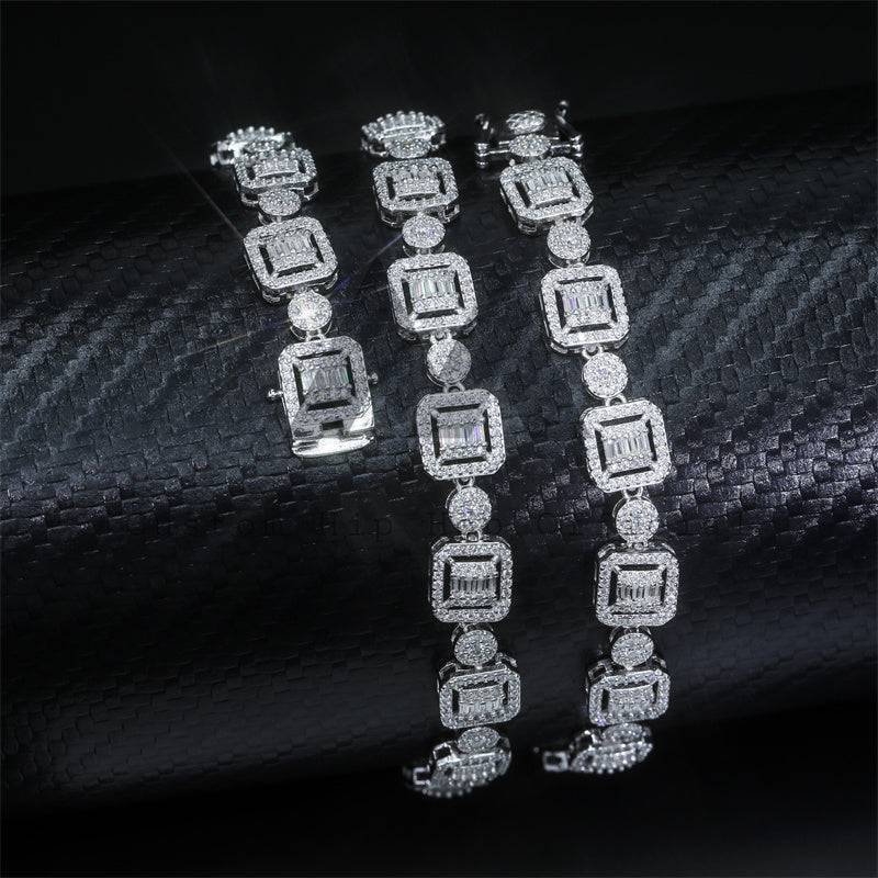 10MM Width Solid 925 Silver Hip Hop VVS Baguette Moissanite Tennis Chain