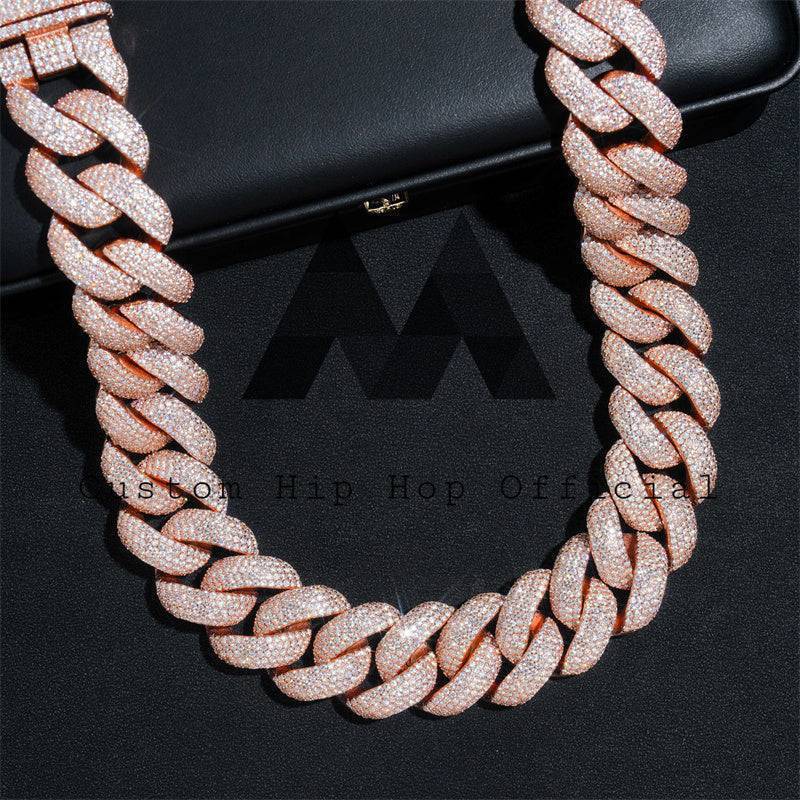 New Arrival Iced Out Hip Hop Jewelry 25MM Rose Gold Plated Moissanite Cuban Chain Rapper Accessory4