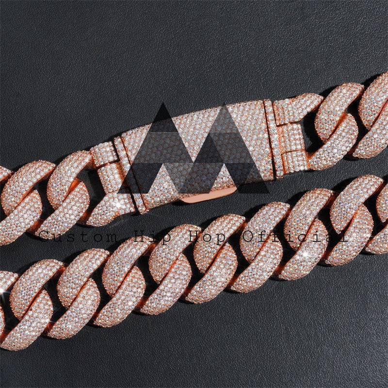 New Arrival Iced Out Hip Hop Jewelry 25MM Rose Gold Plated Moissanite Cuban Chain Rapper Accessory5