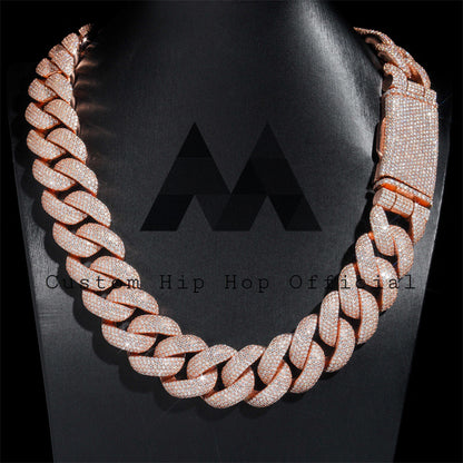 New Arrival Iced Out Rapper Jewelry 25MM Rose Gold Plated Moissanite Cuban Chain Pass Diamond Tester