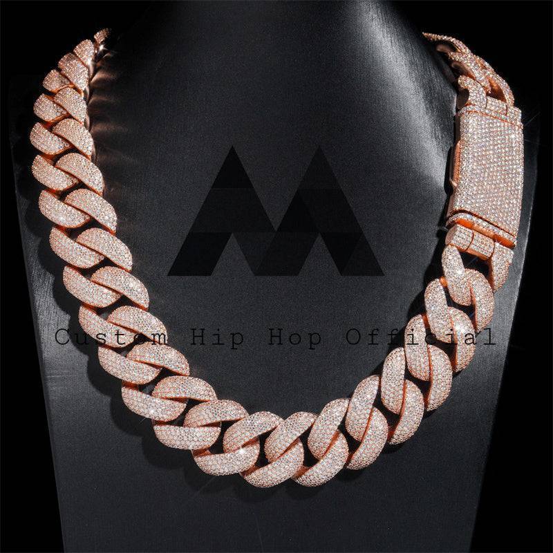 New Arrival Iced Out Hip Hop Jewelry 25MM Rose Gold Plated Moissanite Cuban Chain Rapper Accessory0