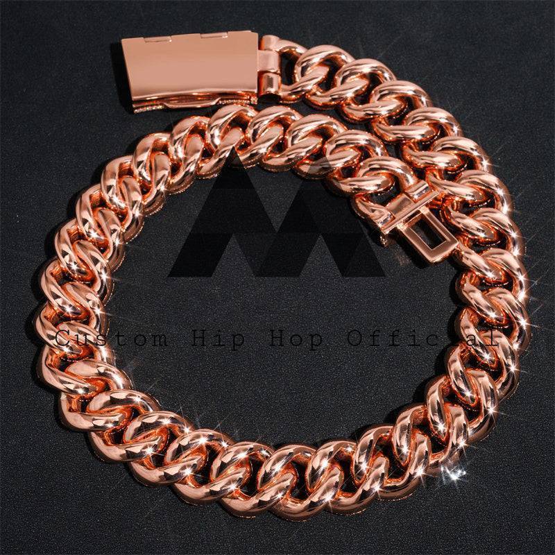 New Arrival Iced Out Hip Hop Jewelry 25MM Rose Gold Plated Moissanite Cuban Chain Rapper Accessory2