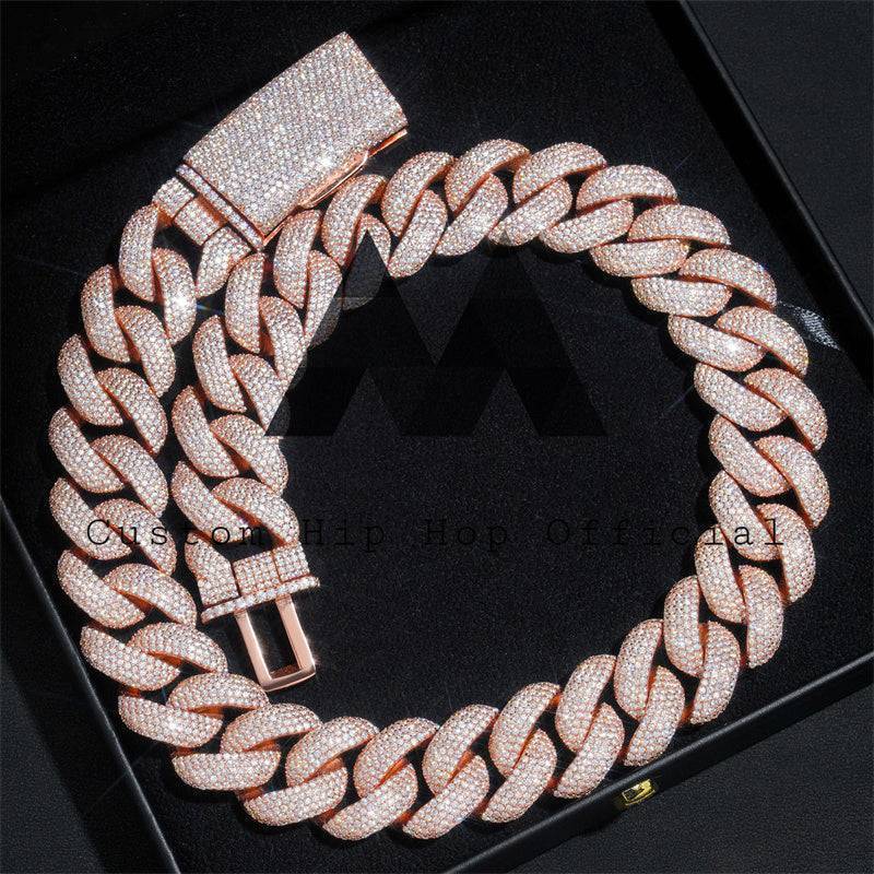 New Arrival Iced Out Hip Hop Jewelry 25MM Rose Gold Plated Moissanite Cuban Chain Rapper Accessory1