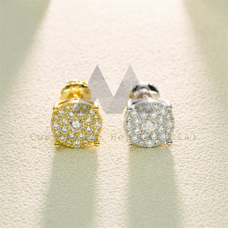 Hip Hop 925 Silver VVS Moissanite Diamond Earrings Screw Back Cluster Style