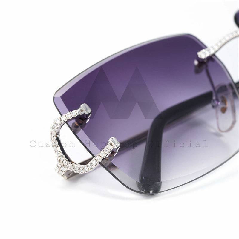 Stylish Purple Lens 925 Sterling Silver Iced Out Moissanite Diamond Sunglasses