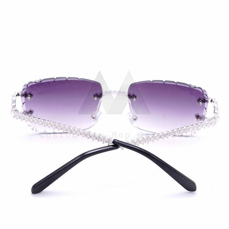 Men's Iced Out Moissanite Diamond Sunglasses, 925 Silver, Purple Lens, Hip Hop Style