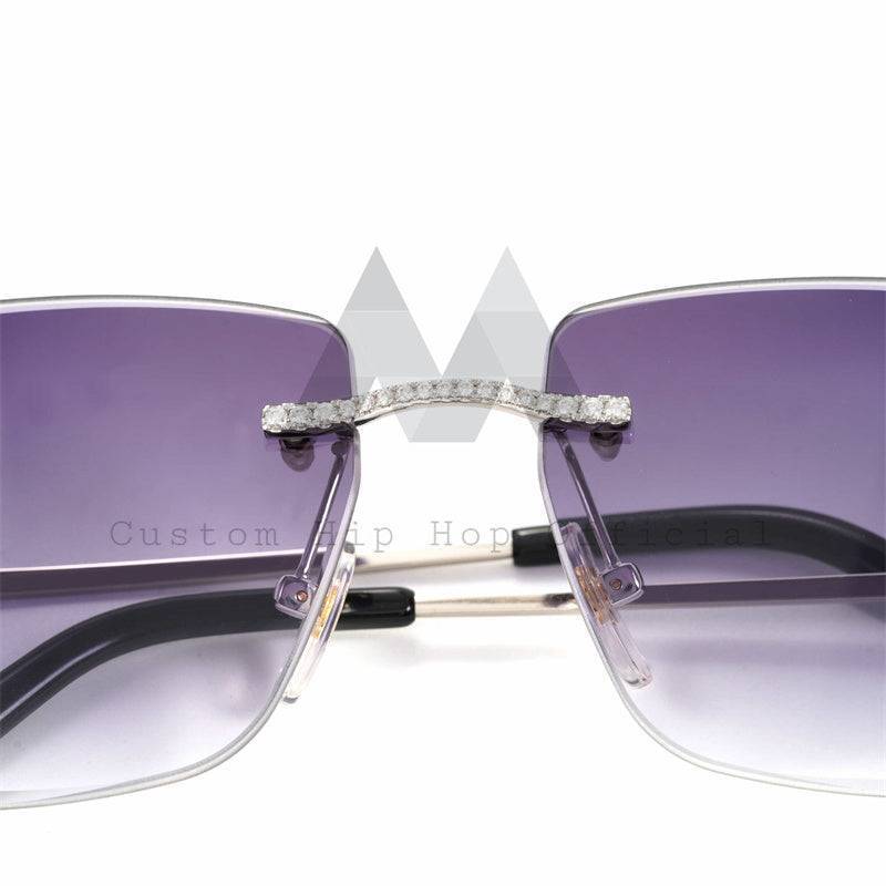 Stylish Purple Lens 925 Sterling Silver Iced Out Moissanite Diamond Sunglasses