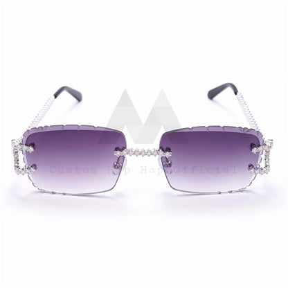 Purple Lens Hip Hop Silver 925 Fully Iced Out Moissanite Diamond Sunglasses For Men