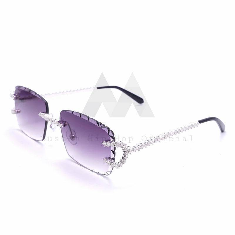 Men's Iced Out Moissanite Diamond Sunglasses, 925 Silver, Purple Lens, Hip Hop Style